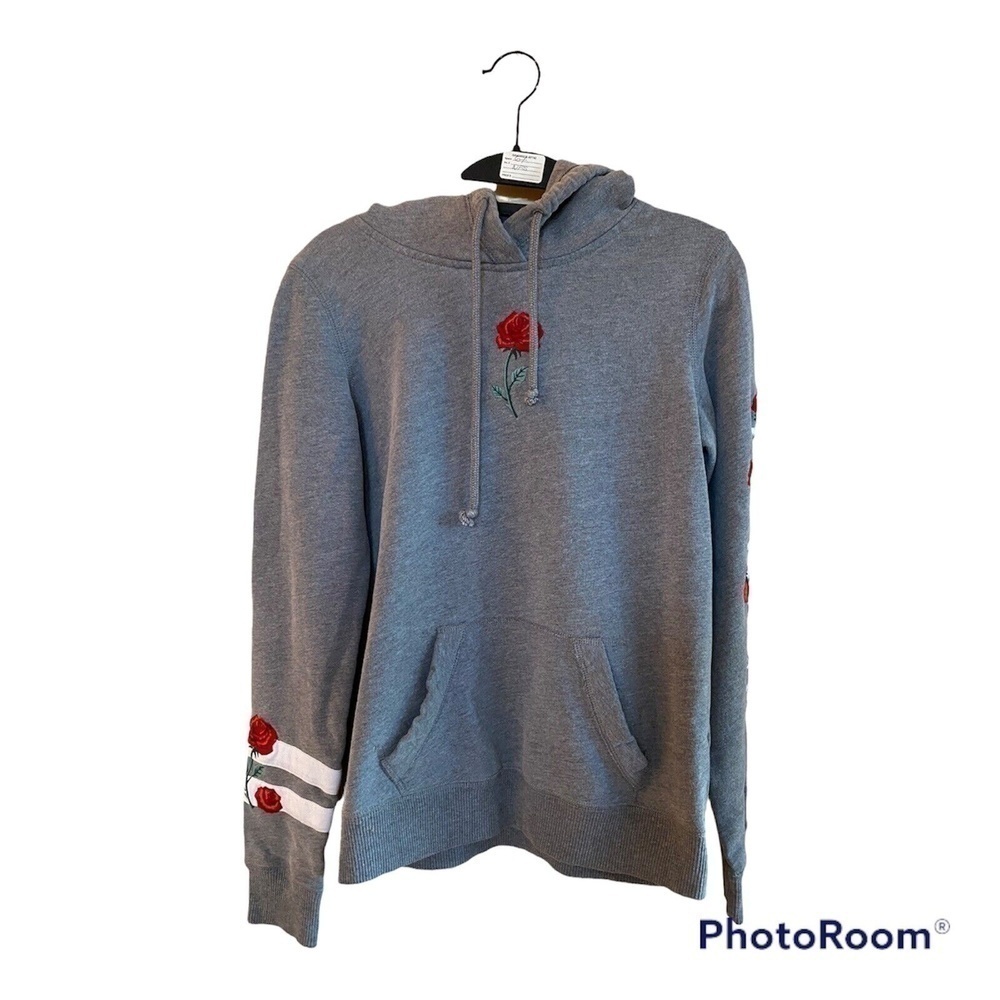 Hollister gray hooded sweat shirt with roses. Sz. S